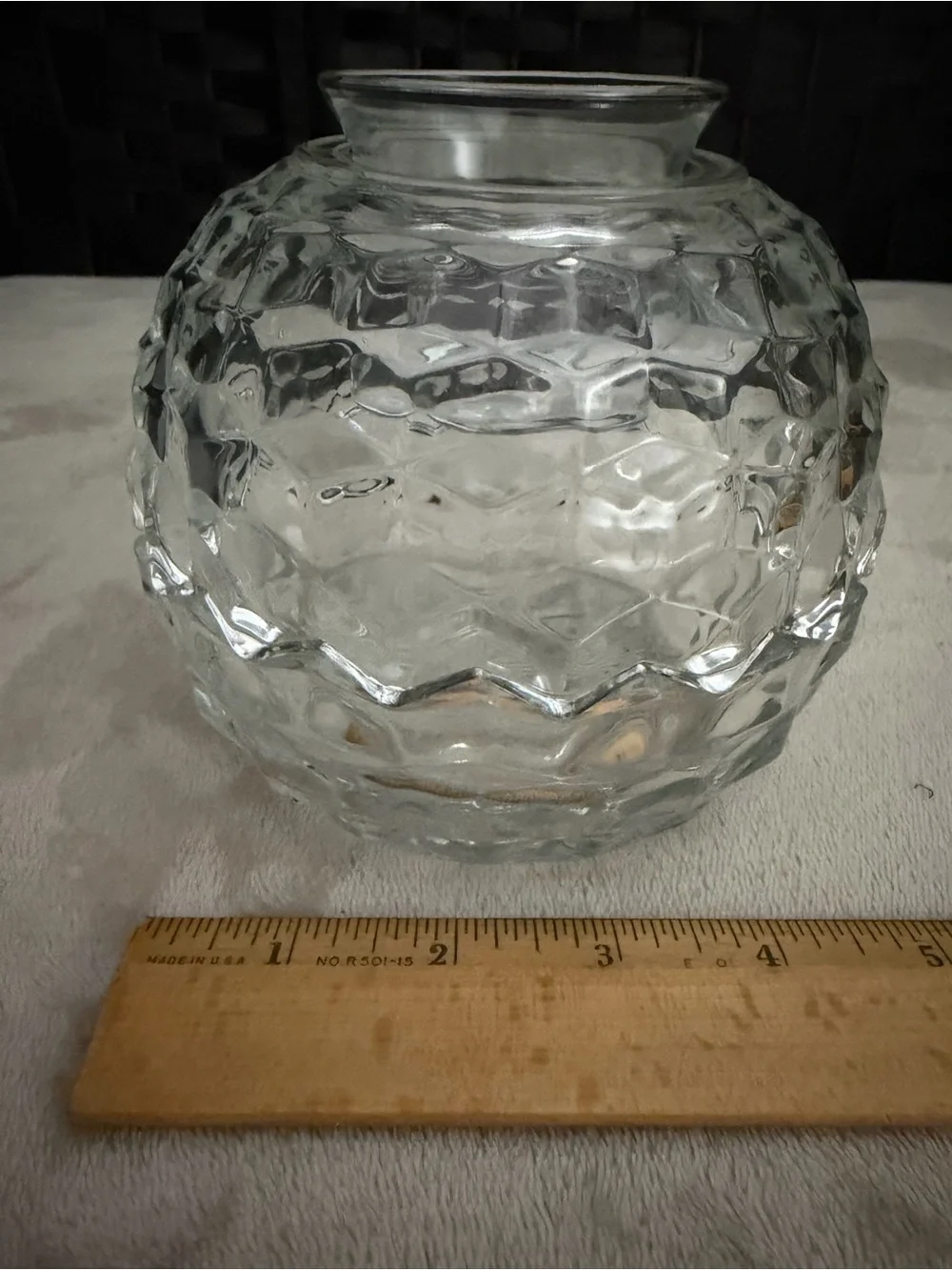Vtg. 3-piece Homco Cubist Style Fairy Lamp, w/ candle holder, clear